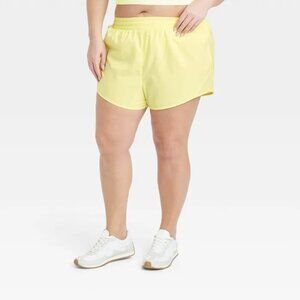 All In Motion Women's Run Shorts Woven Mid-Rise Brief Lined 3" Yellow 4X NWT